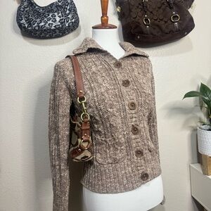 Brown Cable Knit Cardigan with Button Front